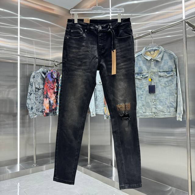 Ksubi 澳大利亚 破洞字母刺绣工艺街头潮流修身小脚弹力牛仔裤 颜色 黑色 码数 30 32 34 36 38