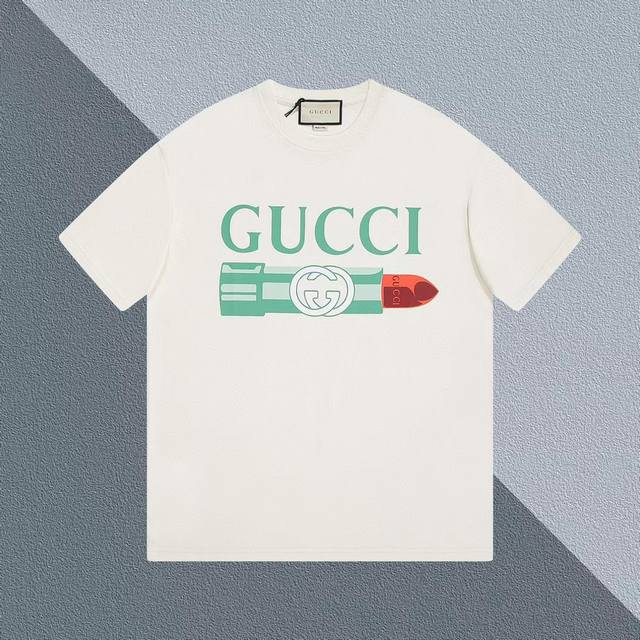 高品质 Guc 新款口红T恤，定制定染高克重原版面料，双纱纯棉面料，1-1工艺制作，宽松Oversize版型，欧版大版型 男女同款，区别市场版本 Size ：