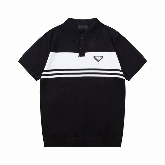 Prada 普拉达 拼色金属三角标 针织Polo衫 升级，灵感源自八十年代复古 原版面料 官方同款 Polo衫 定制 网纱毛衣针织面料 手感非常舒服 春夏最新砖