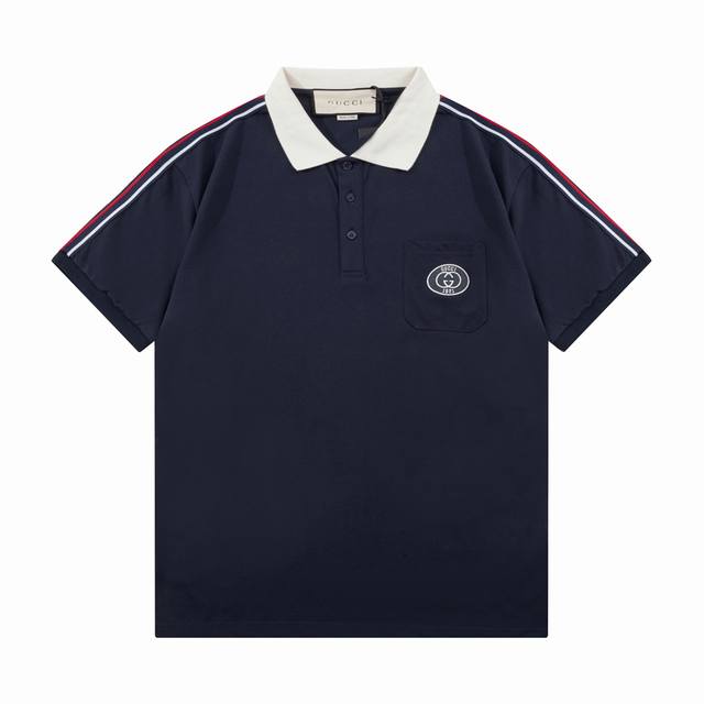 Gucci 古驰 双G 小Logo刺绣织带拼色领 升级，灵感源自八十年代复古 原版面料 官方同款 Polo衫 定制 同缸染面料 手感非常舒服 春夏最新砖柜同步