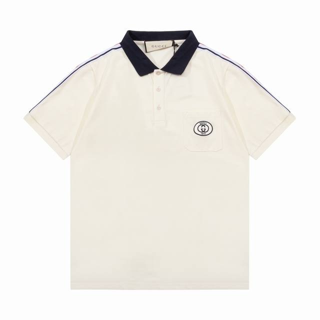 Gucci 古驰 双G 小Logo刺绣织带拼色领 升级，灵感源自八十年代复古 原版面料 官方同款 Polo衫 定制 同缸染面料 手感非常舒服 春夏最新砖柜同步