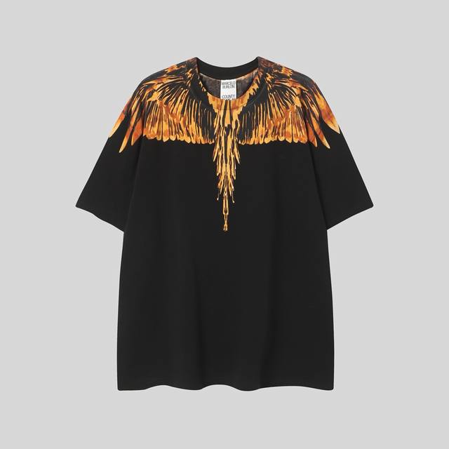 马塞洛布隆 Mb新款金黄色熔浆印花 纯棉黑色短袖 码数 S M L Xl Xxl