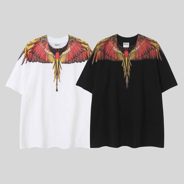 马塞洛布隆 春夏新款Mb晚霞翅膀羽毛印花 纯棉短袖 码数：S M L Xl Xxl