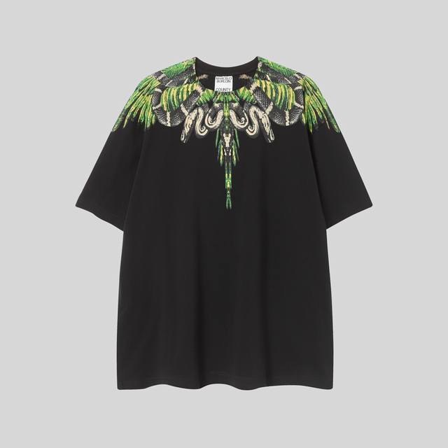 马塞洛布隆 新款Mb翅膀 青色羽毛印花 纯棉套头短袖 码数：S M L Xl Xxl