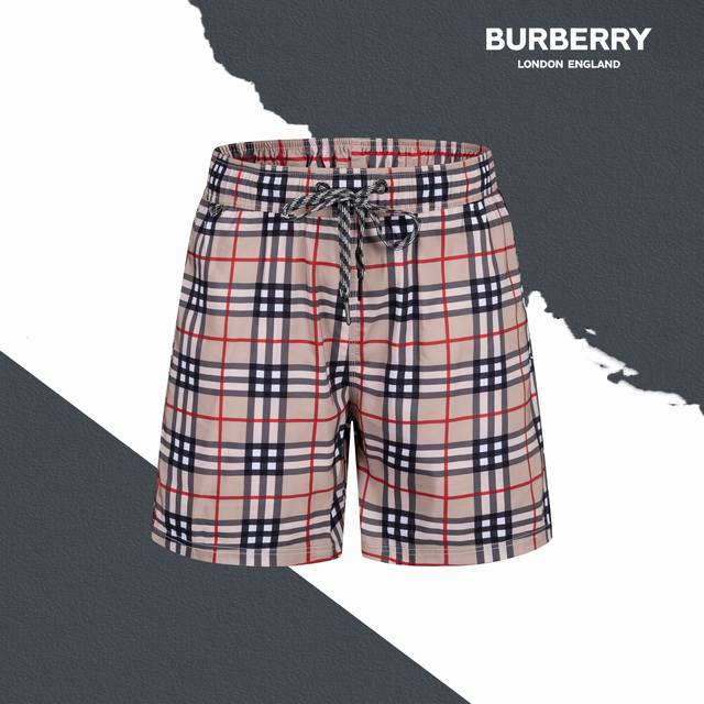 款号Sl137 Burberry巴宝莉经典格子沙滩裤带内网抽绳短裤 情侣同款 不掉色 舒适透气 专柜同步 全套包装 区别市面一眼假版本 一条小短裤细节丰富 却也