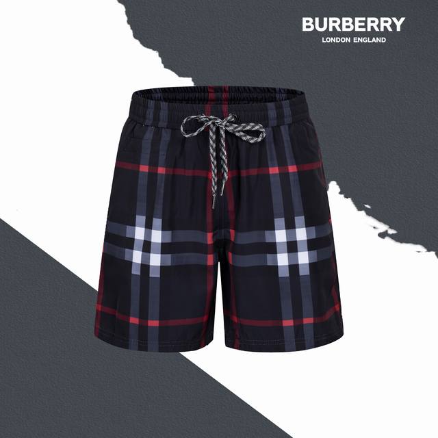款号Sl Burberry巴宝莉经典格子沙滩裤带内网抽绳短裤 情侣同款 不掉色 舒适透气 专柜同步 全套包装 区别市面一眼假版本 一条小短裤细节丰富 却也能看出