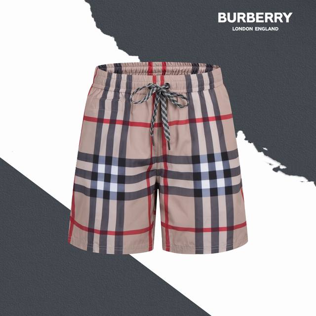 款号Sl129 Burberry巴宝莉经典格子沙滩裤带内网抽绳短裤 情侣同款 不掉色 舒适透气 专柜同步 全套包装 区别市面一眼假版本 一条小短裤细节丰富 却也