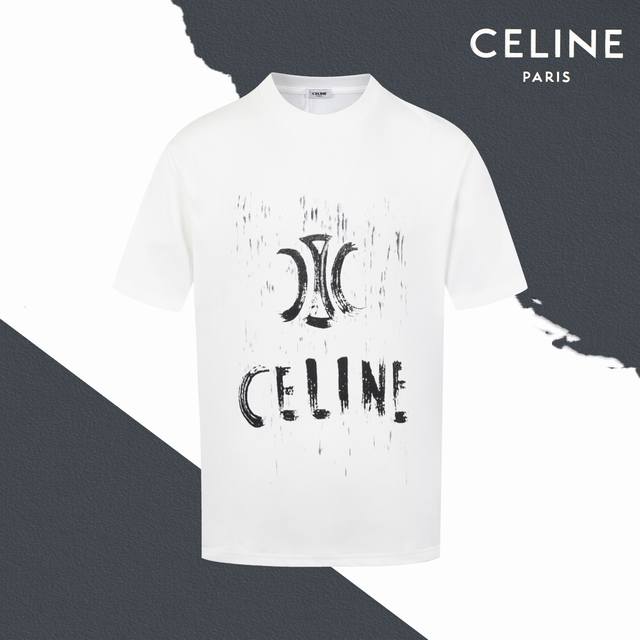 款号Sl143 Celine 赛琳涂鸦喷墨字母Logo印花圆领短袖 印花 官网买的样衣回来打的板 原色原版1:1 市场发这么低不发这个价格P没办法 情侣同款 全