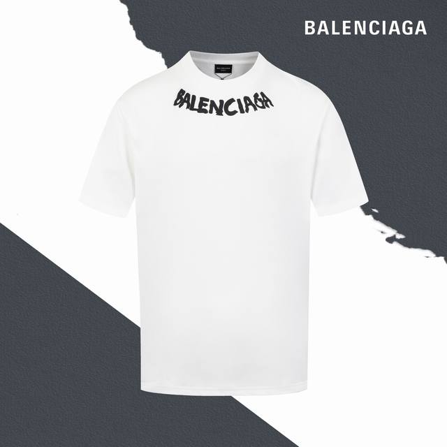 款号Sl171 Balenciaga巴黎字母项链发泡印花圆领短袖 发泡印花 情侣同款 全套包装 三标齐全 区别市场通货 随意对比 纯棉280克高克重32支双纱
