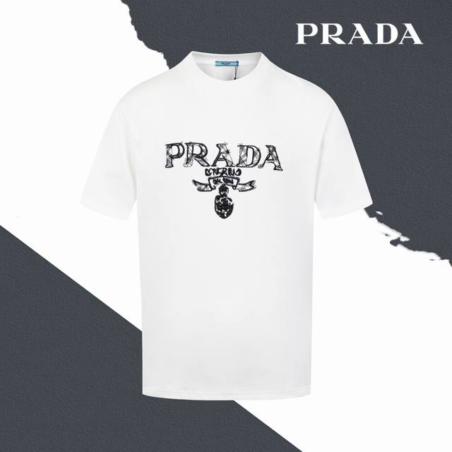 款号Sl170 Prada普拉多字母标识Logo刺绣圆领短袖 刺绣 情侣同款 全套包装 三标齐全 区别市场通货 随意对比 纯棉280克高克重32支双纱 不起球