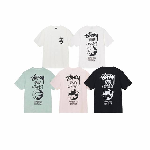 款号Xb2141#P50 Stussy斯图西 Ss25冲浪印花短袖T恤男女同款 克纯棉圆筒布版型 两侧面不带缝线 正确版本与正品相同。区别市场通货。 颜色：白色