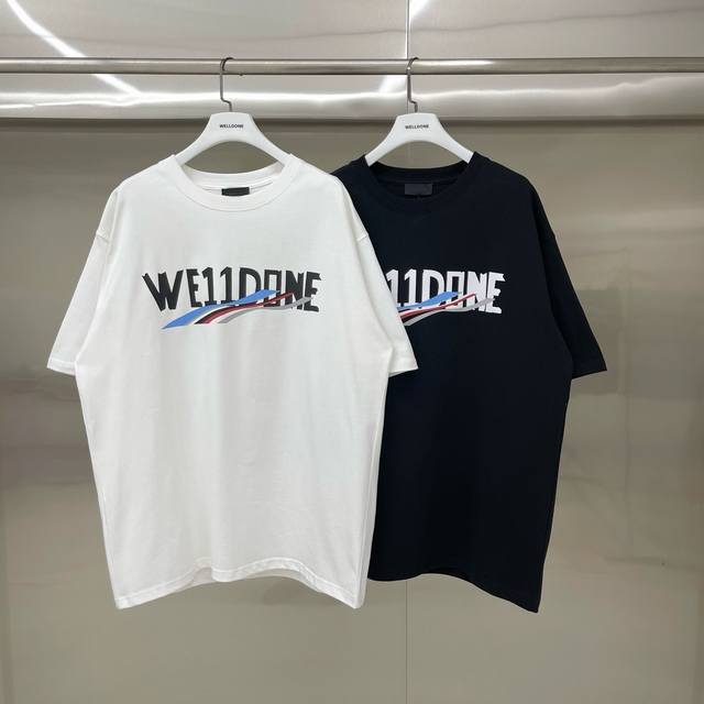 新款 款号: W227# We11Done 海浪字母印花 宽松圆领短袖T恤男女情侣款 面料：2 G双纱精梳紧密赛络纺重磅纯棉 工艺：原版一致Os宽松版型偏大，重