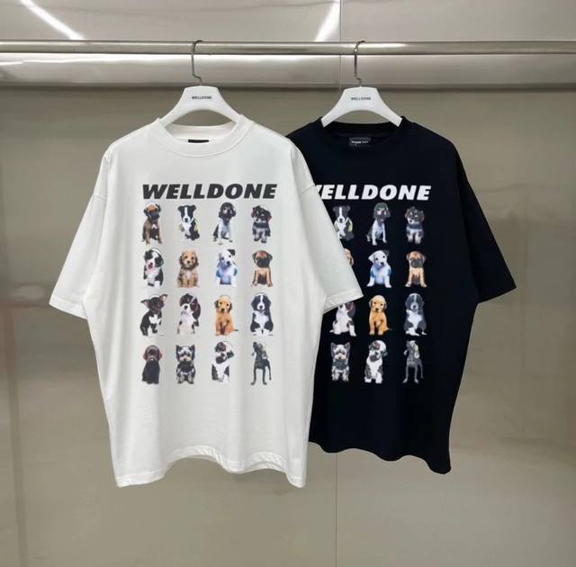 新款 款号: W230# We11Done 宠物狗狗印花 宽松圆领短袖T恤男女情侣款 面料：300G双纱精梳紧密赛络纺重磅纯棉 工艺：原版一致Os宽松版型偏大，