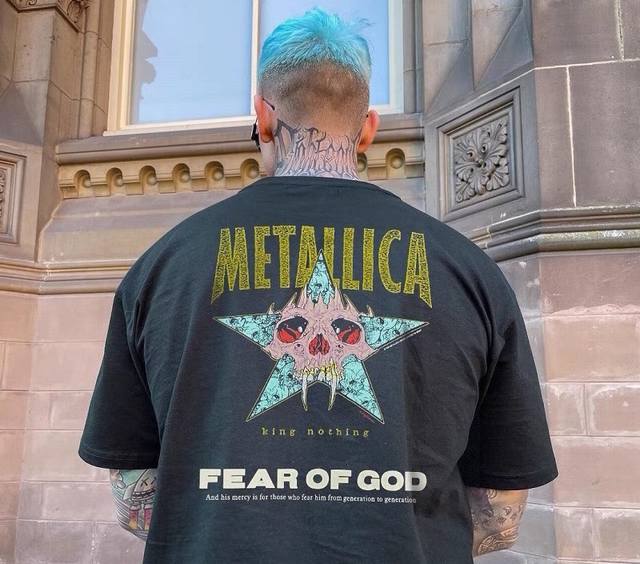顶级洗水版本 832# -Fear Of God Metallica神灯水晶骷髅限定 Vintage古着洗水做旧高街短袖T恤情侣款- 顶级复刻，福利好货！重工成
