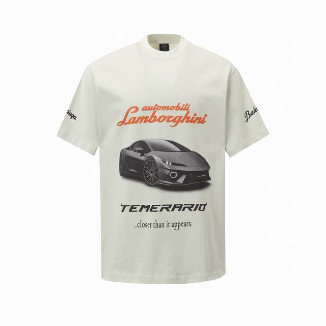 Balenciaga 巴黎 25Ss兰博基尼赛车短袖 采用特定重磅16S230G精棉平纹针织定染对色面料，定织十字拉架罗纹对板同缸染色确保无色差，遵循原版工艺半