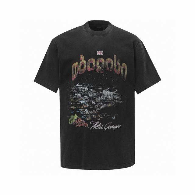 Balenciaga 巴黎世家25Ss新款格鲁吉亚品第比利斯白墨直喷印花短袖T恤 购入原版拆解面料成分定织定染双纱32S260克巴黎棉料配套巴黎独有的320克十