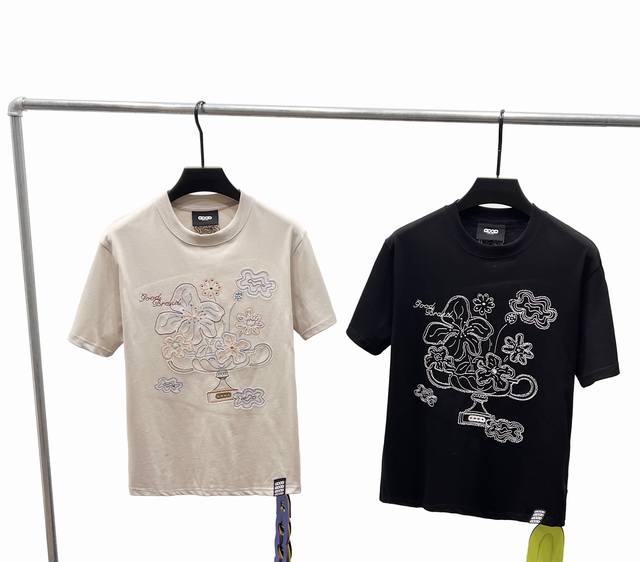 款F Good120 Goodbrand 2025Ss绽放之花手绘和平花卉时尚纯棉短袖T恤男女同款 市场顶级版本采用320双纱定制 全套辅料细节 Yb内置洗衣袋
