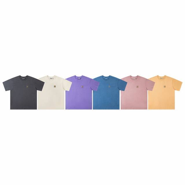 4050# Carhartt Wip 卡哈特 经典Logo小标圆领重磅水洗短袖蜡染工艺六色 颜色：黑灰 卡其 雾霾蓝 浅粉 紫 杏色 码数：S M L Xl 面