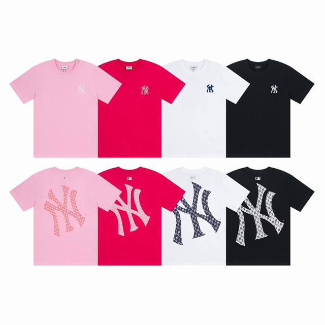 Mlb男女情侣T恤印花大Logo老花短袖运动宽松休闲Ny夏季新款 款号：Dw916 面料：240克双纱纯棉 颜色 :白色 黑色 玫红色 粉色 尺码：S M L