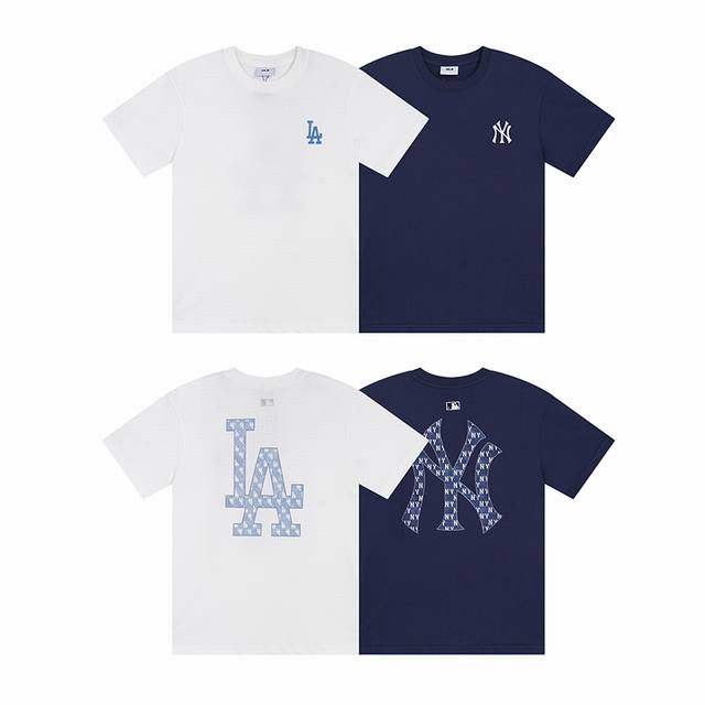 Mlb 男女情侣老花系列运动T恤休闲大Logo短袖24夏季新款 款号：Dw902 面料：240克双纱纯棉 颜色 :白色 藏青色 尺码：S M L Xl Xxl