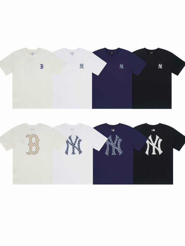 Mlb 男女情侣老花系列运动T恤大Logo休闲短袖24春夏季新款 款号：Dw802 面料：240克双纱纯棉 颜色 :白色 黑色 蓝色 奶油色 尺码：S M L