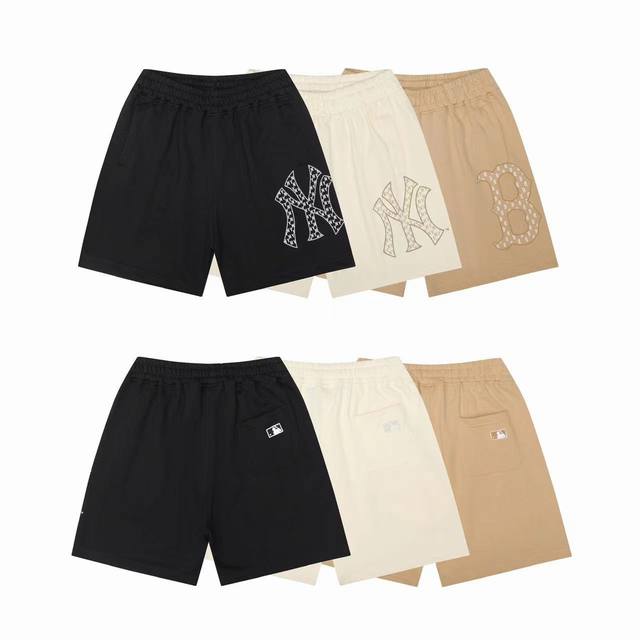 新款到货 Mlb 男女情侣复古老花时尚百搭运动休闲短裤25夏季新款 款号：Dw9933 面料：330克 毛圈纯棉 颜色 : 奶油色 黑色 卡其色 尺码：S M