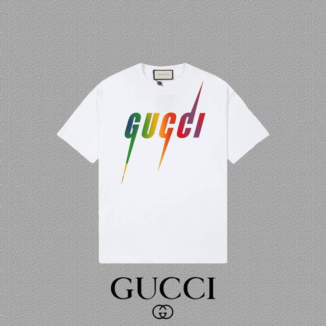 Gucci 古奇] 2025Fw短袖T恤 Logo印花 高端26S双纱300克面料 重磅面料 定制拉架罗纹同缸同染 三标齐全 男女同款 颜色：黑色 白色 杏色