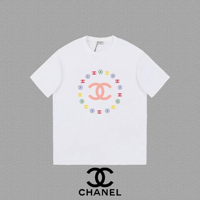 Chanel 香奈儿] 2025Fw短袖T恤 Logo印花 高端26S双纱300克面料 重磅面料 定制拉架罗纹同缸同染 三标齐全 男女同款 颜色：黑色 白色 尺