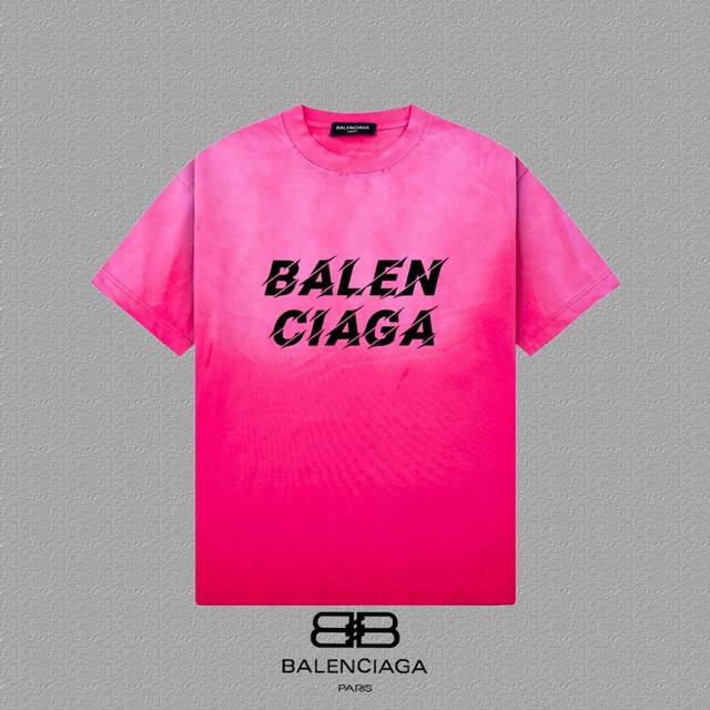 Balenciaga 巴黎世家] 2025Fw短袖T恤 高端26S双纱300克面料 洗水喷马骝做旧磨破工艺 颜色：洗水黑 白色 玫红 尺码：S M L Xl 2