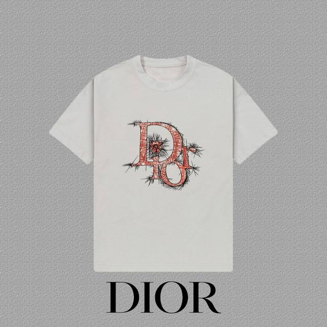 Dior 迪奥] 2025Fw短袖T恤 Logo印花 高端26S双纱300克面料 重磅面料 定制拉架罗纹同缸同染 三标齐全 男女同款 颜色：黑色 白色 灰色 尺