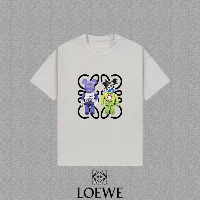 Loewe 罗意威] 2025Fw短袖T恤 Logo印花 高端26S双纱300克面料 重磅面料 定制拉架罗纹同缸同染 三标齐全 男女同款 颜色：黑色 白色 灰色