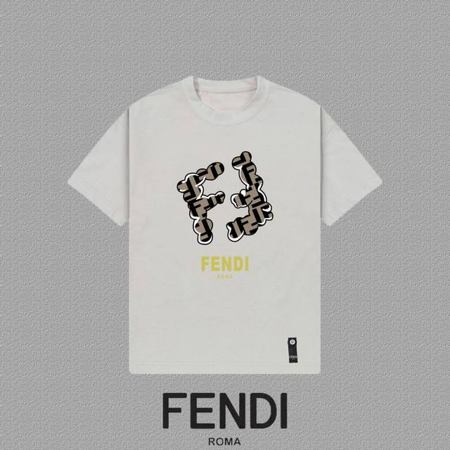 Fendi 芬迪] 2025Fw短袖T恤 Logo印花 高端26S双纱300克面料 重磅面料 定制拉架罗纹同缸同染 三标齐全 男女同款 颜色：黑色 白色 灰色