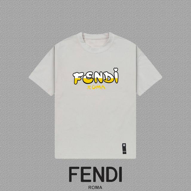 Fendi 芬迪] 2025Fw短袖T恤 植绒+厚板Logo 高端26S双纱300克面料 重磅面料 定制拉架罗纹同缸同染 三标齐全 男女同款 颜色：黑色 白色
