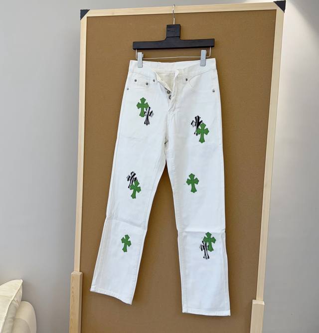 款号：D322 英国限定｜Chrome Hearts绿斑马牛仔裤 英国伦敦限定苹果绿拼斑马十字架牛仔裤 Size #28 30 32 34