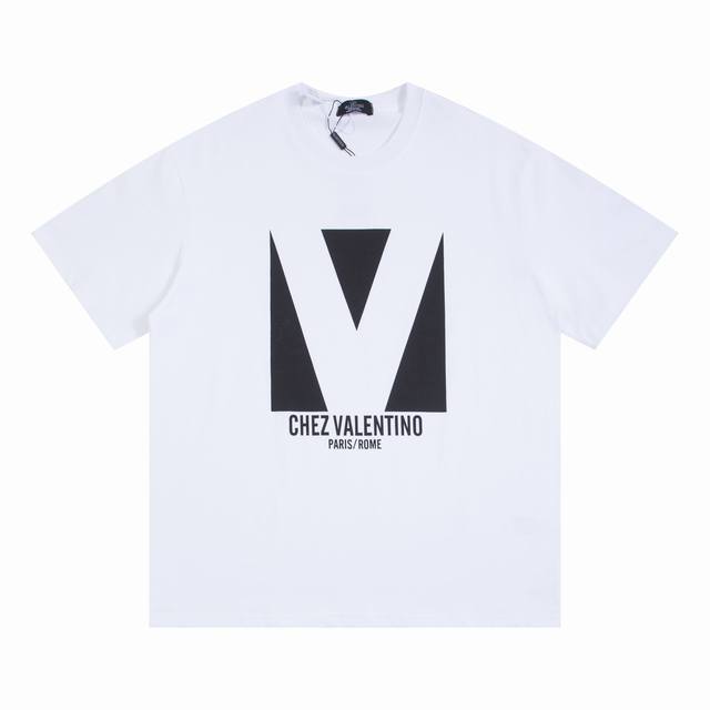 Y038 高版本正确版本 Valentin*25早春新款 圆领印花短袖 定制双纱面料 质感十足 宽松短袖T恤 大身装饰线条色块巧妙组合成V字图案 叠加徽标元素
