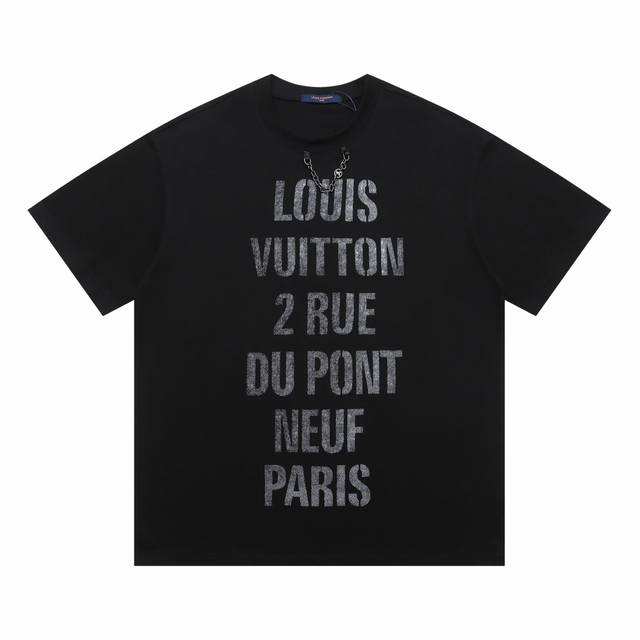 Y033 高版本正确版本 Lv 驴家25Ss新款重工珠片绣链条Logo字母短袖 高品质 重工艺 面料- 采用270克双股精梳棉面料.索罗纳螺纹订织订染国标一级面