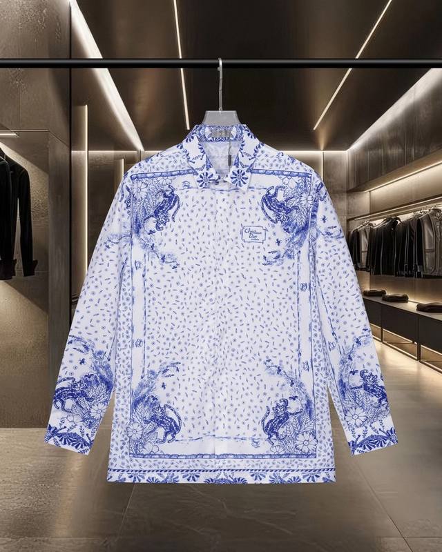 Dior 迪奥 爆款来袭 限定款动物花卉标识Logo数码印花长袖衬衫 2025Ss官网新款长袖 衬衫 衬衣，精美印花Logo 高端版本，专柜定制面料 透气舒适度
