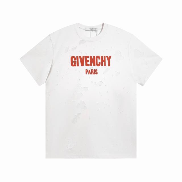 高版 纪梵希Givenchy Gvc新配色字母印花大破洞圆领短袖，康利数码直喷印花，专柜同步上新，男女同款现货发售尺码Smlxl