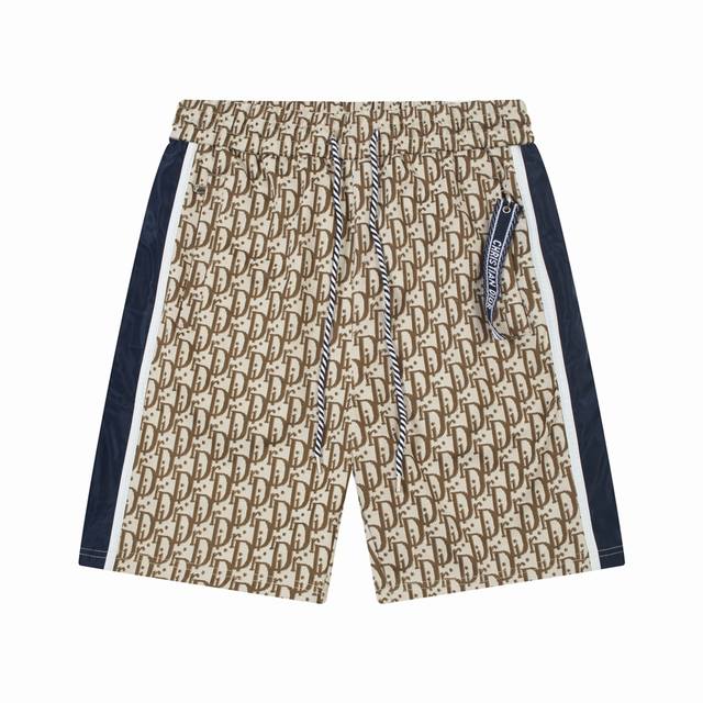 Dior 迪奥 字母 满花 Logo织带 标识 五分裤、高品质纯棉 面料 特别手感、超级质感 舒适柔软透气 休闲宽松版型 潮流男女同款 短裤 颜色：浅卡色. 码