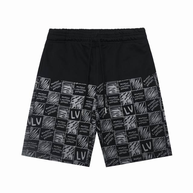 套装款 Lv 驴家 2025新款 康丽数码直喷方格字母Logo 后开袋 男女日常通勤穿搭必备 休闲短裤 定制毛圈面料 松紧+抽绳可调节裤腰 腰标吊牌洗水唛三标齐