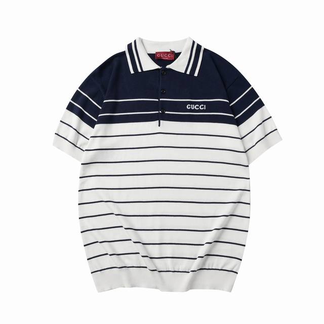 Gucci 2025新款 Polo衫条纹针织短袖 原 10860购买；提花条纹针织面料、修身版型、Polo短袖 、双头钩针底边、全套辅料配备 # 提花条纹针织面