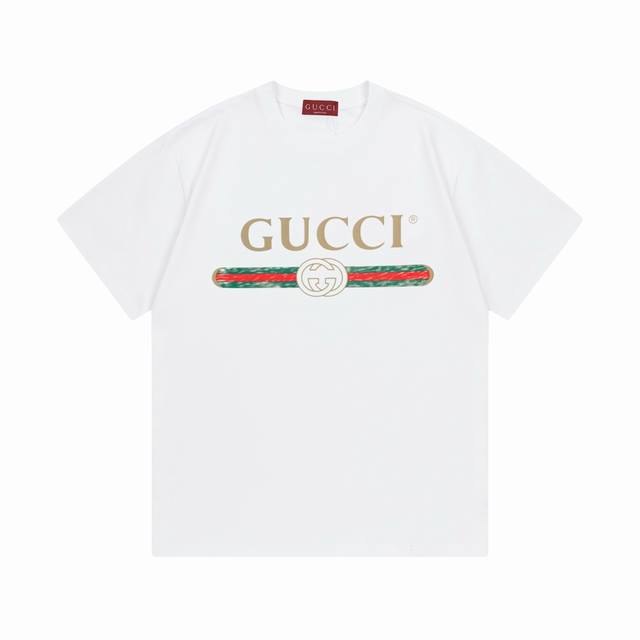 Gucci 古驰 经典爆款 王一博 蔡依林上身款 经典红绿腰带Logo 男女同款 短袖T恤 定制300克100％双纱纯棉面料 定染32支双股螺纹 领标吊牌主唛三