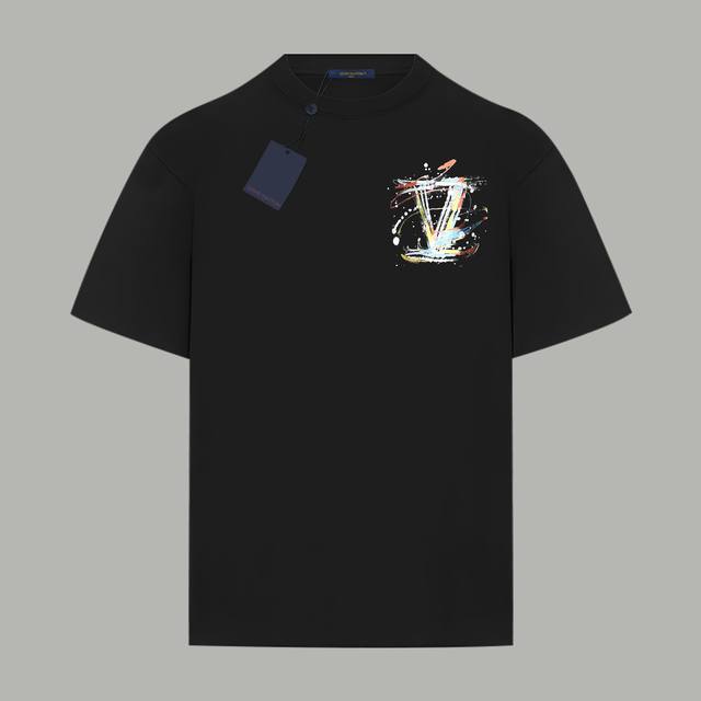Louis Vuitton 路易斯威登 官网同款 前后泼墨涂鸦Logo 印花双纱纯棉短袖 - 280G双纱纯棉顶级面料 手感柔软 百分百纯棉独家出货 定染硫化黑