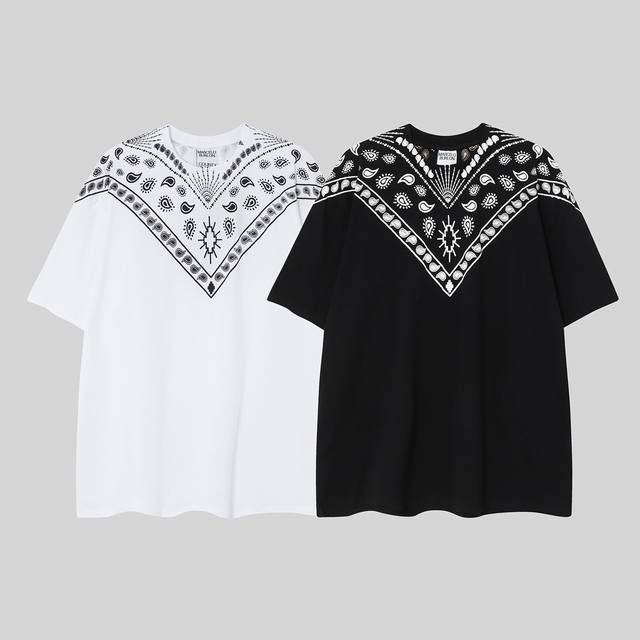 马塞洛布隆 Mb翅膀新款 腰果花围巾黑白印花 纯棉T恤 码数：S M L Xl Xxl