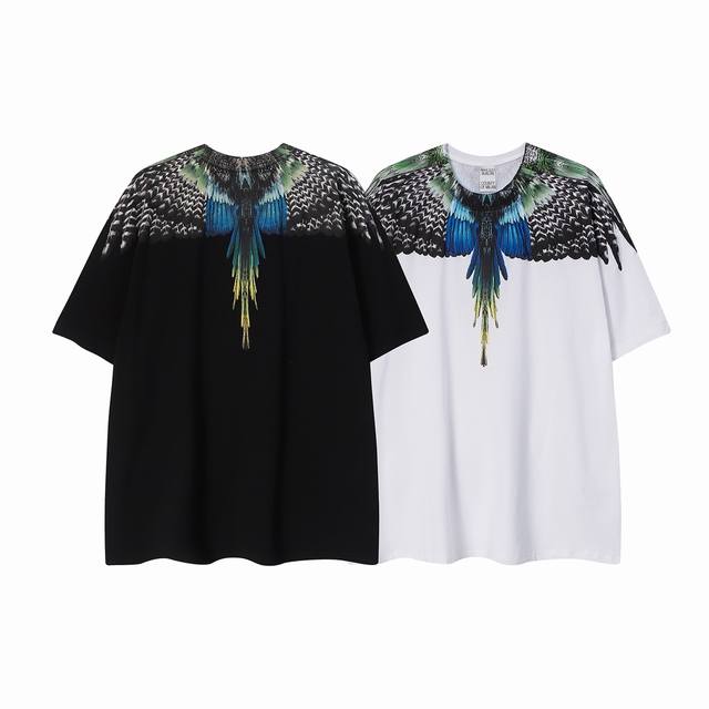 马塞洛布隆 Mb新款孔雀蓝羽毛翅膀纯棉T恤 码数：S M L Xl Xxl