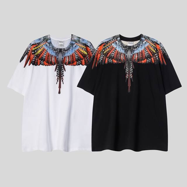 马塞洛布隆 Mb新款高品质高清动物羽毛翅膀印花T恤 码数：S M L Xl Xxl