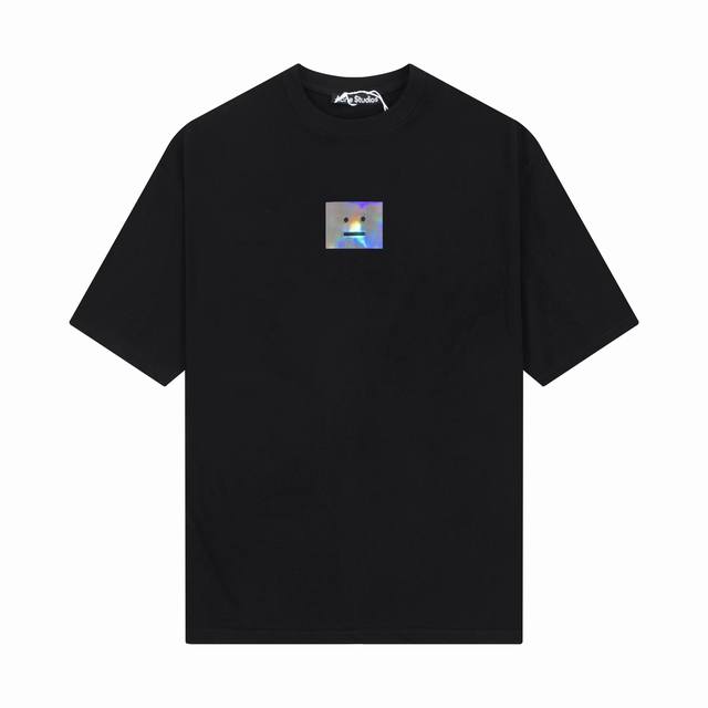 Cy151# Acne Studios 23Ss 方块笑脸镭射反光圆领纯棉宽松短袖T恤Yp复刻 男女同款 颜色：黑色 码数：S-Xl