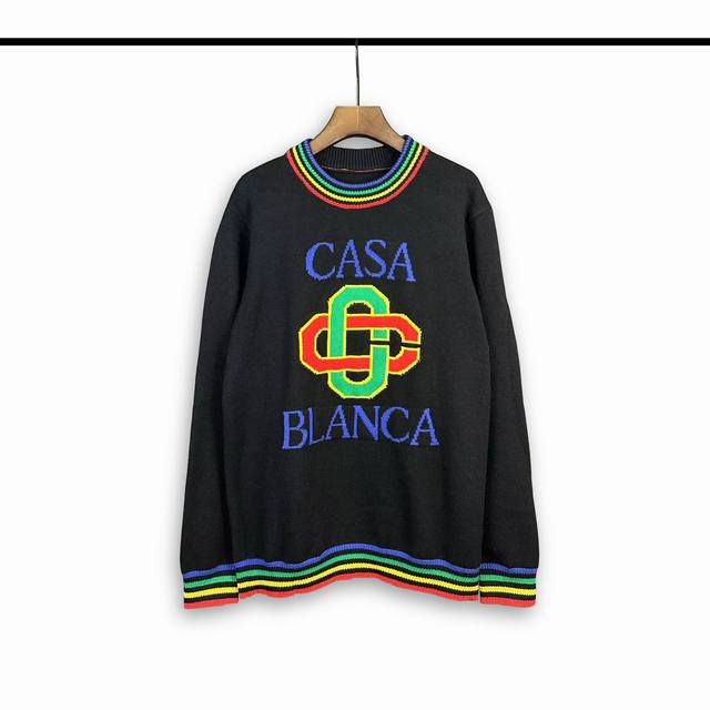 Casablanca 24年秋冬拼色字母圆领条纹针织长袖 颜色：黑色 白色 码数:M L Xl Xxl