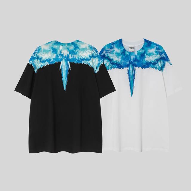 马塞洛布隆 Mb春夏新款 海浪极光蓝印花翅膀 纯棉T恤码数：S M L Xl Xxl