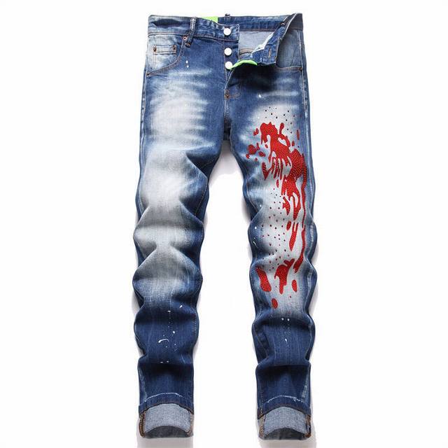 调价 款号N409 顶级复刻版 Dsq2 & Dsquared2 二次方 24Ss 新款男士潮牌牛仔裤弹力个性补丁修身小脚乞丐裤子顶级用料超柔高棉水洗牛仔面料每